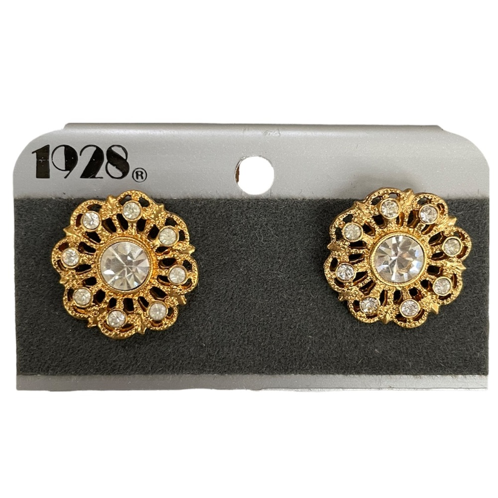 Vintage 1928 Earrings Gold Sparkle Crystal Gemstones Luxury Diamond Cut Filigree